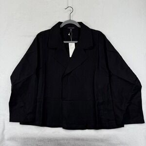 Eileen Fisher Black Tencel Organic Linen Slub Double Breasted Jacket M/M‎